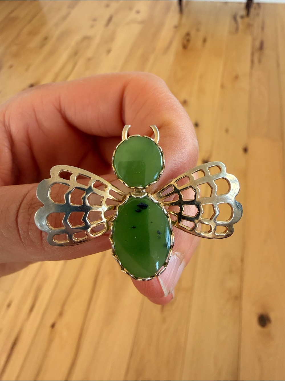 Green Bee Pendant Necklace - Gold/ Silver Frame